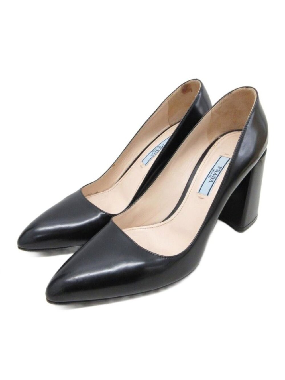 Prada Pumps Heels Round Toe Leather Black